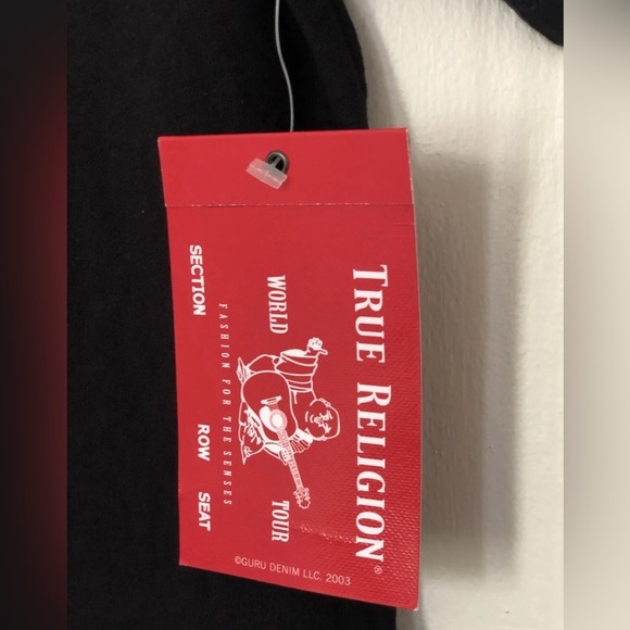 New Authentic TRUE RELIGION Mens Black Horseshoe Logo V Neck Medium T-Shirt - Picture 4 of 5